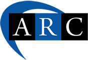 The arcc logo with a blue background.